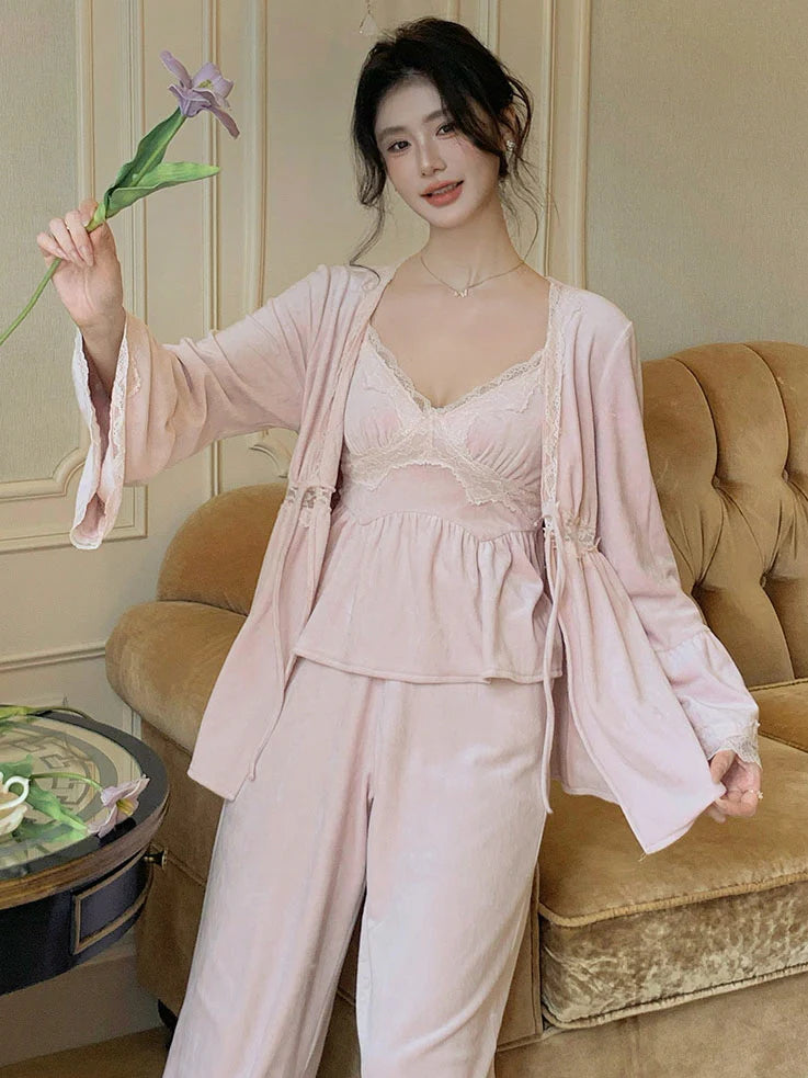Enchanted Pink Velvet Lace Pajama Set