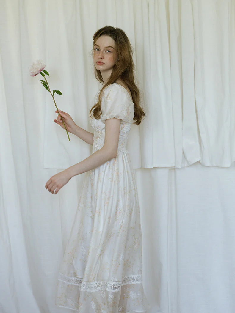 White Floral Corset Waist Dress