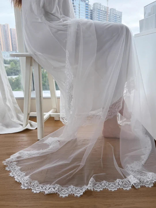 Sheer Veil White Lace Princess Nightgown
