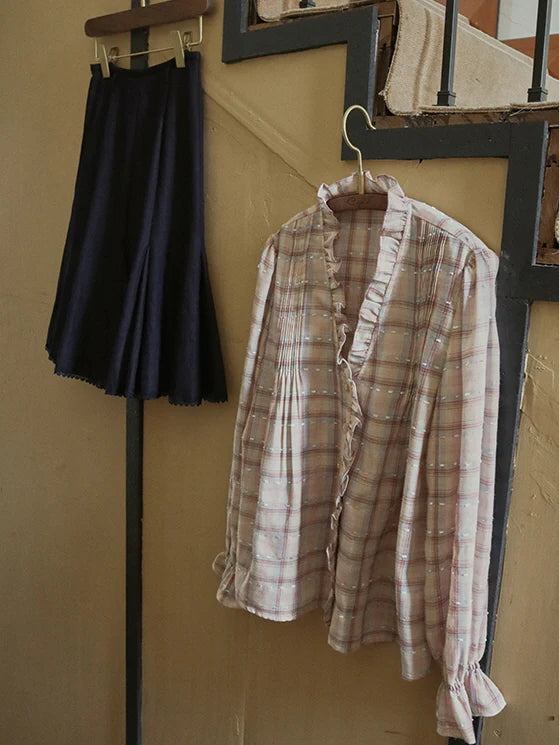 Plaid Ruffle Vintage Blouse