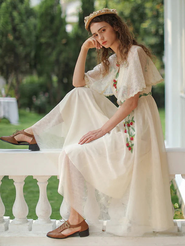 Strawberry Garden Vintage Embroidered Dress