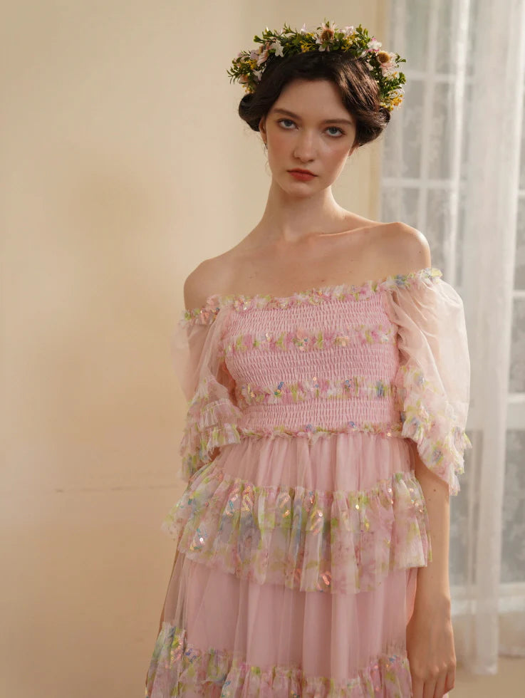 Blooming Ruffle Pink Tulle Dress
