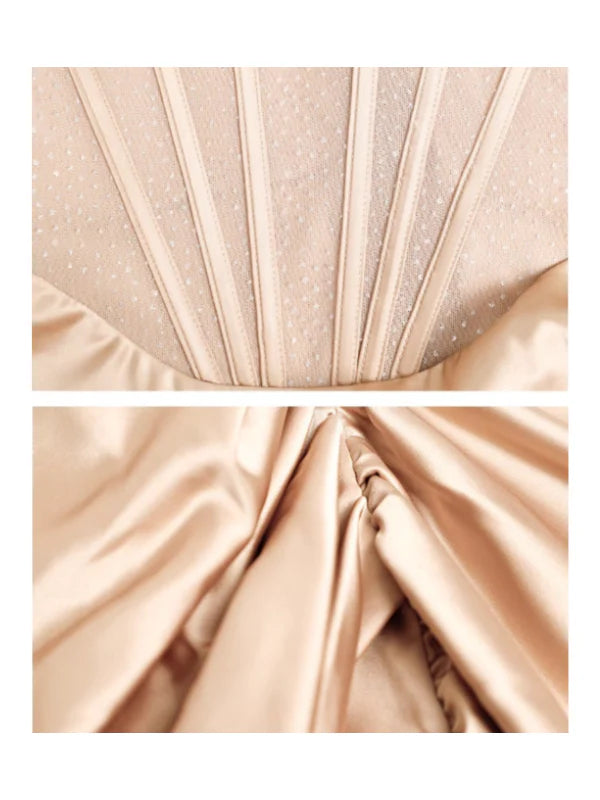Champagne Satin Corset Mini Dress