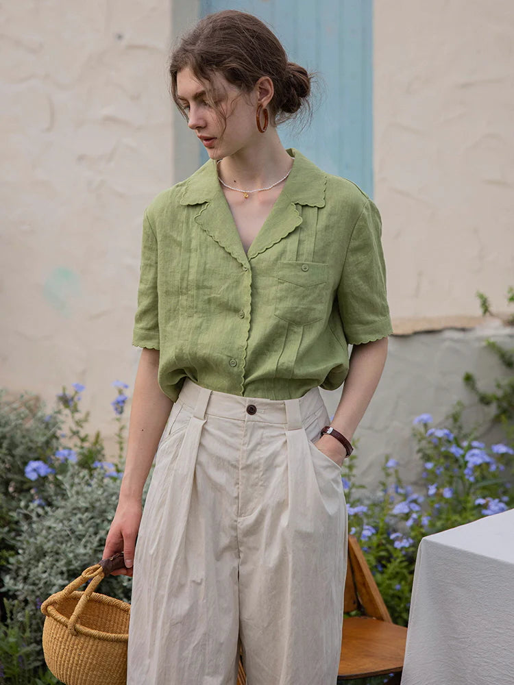 Sophia's Green Linen Blouse