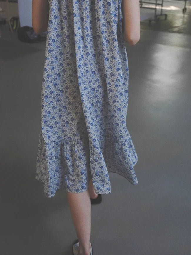 Blue Blossom Ruffle Cotton Nightgown