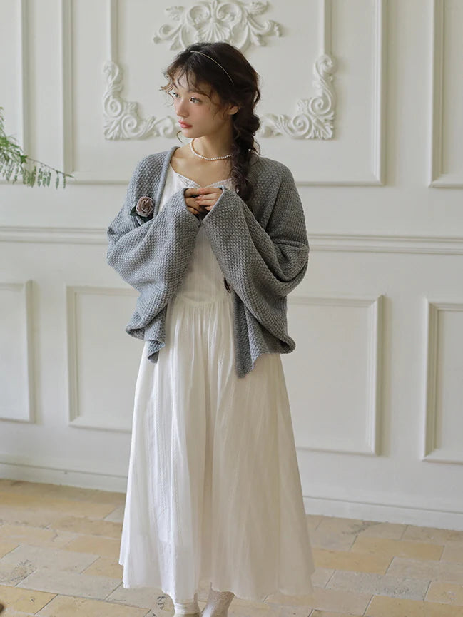 Floral Brooch Wool Blend Knit Cardigan