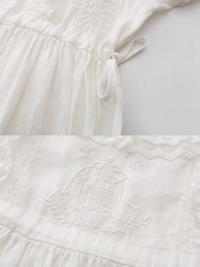 Fountain Embroidery Ramie Dress