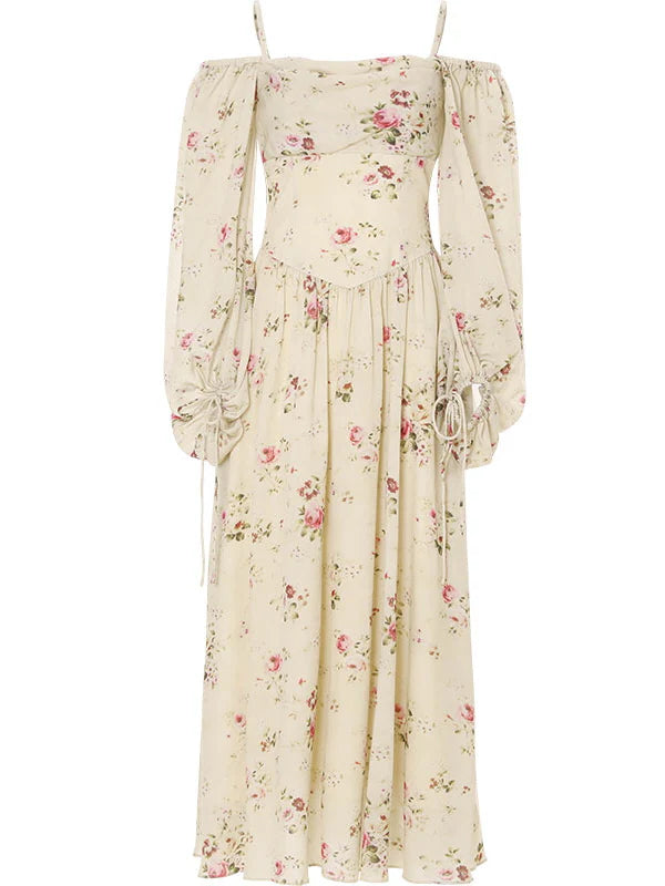 Vintage Rose Garden Off-Shoulder Dress