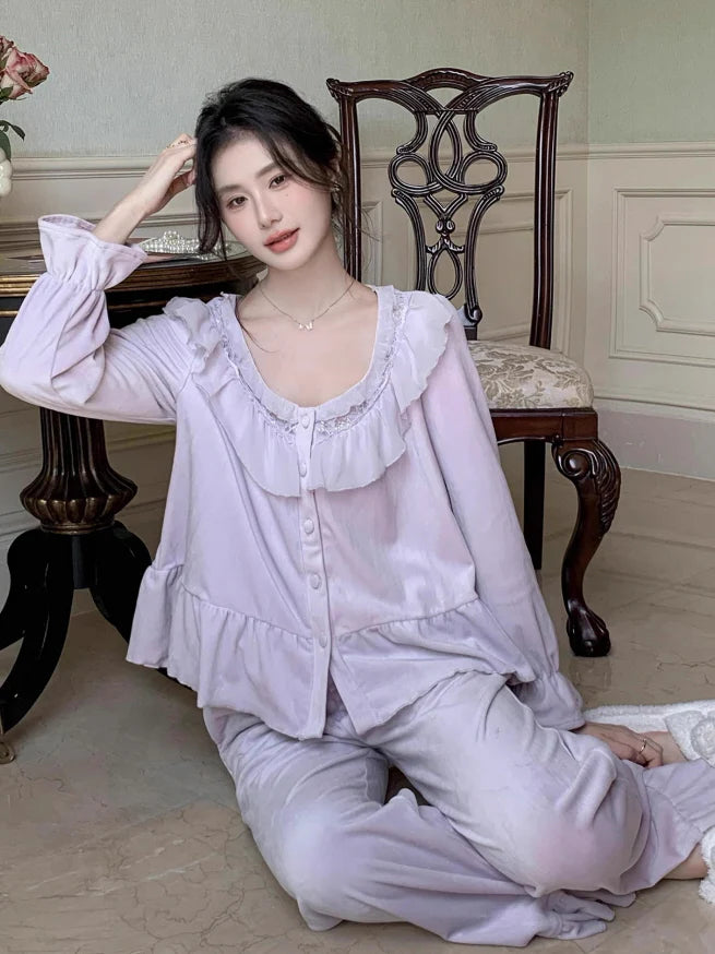 Dreamy Velvet Ruffle Pajama Set