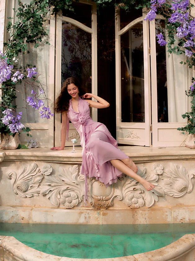 Lilac Rose Cascade Chiffon Dress