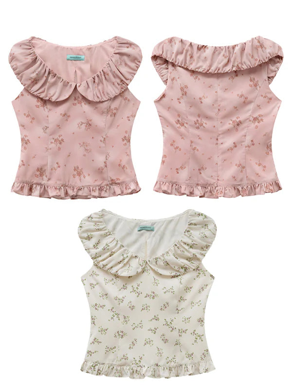 Rose Petal Ruffle Collar Floral Blouse