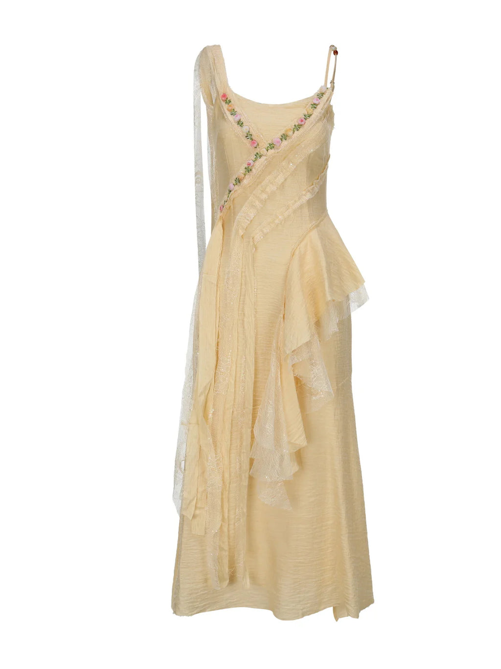 Golden Bloom Petal Drape Dress