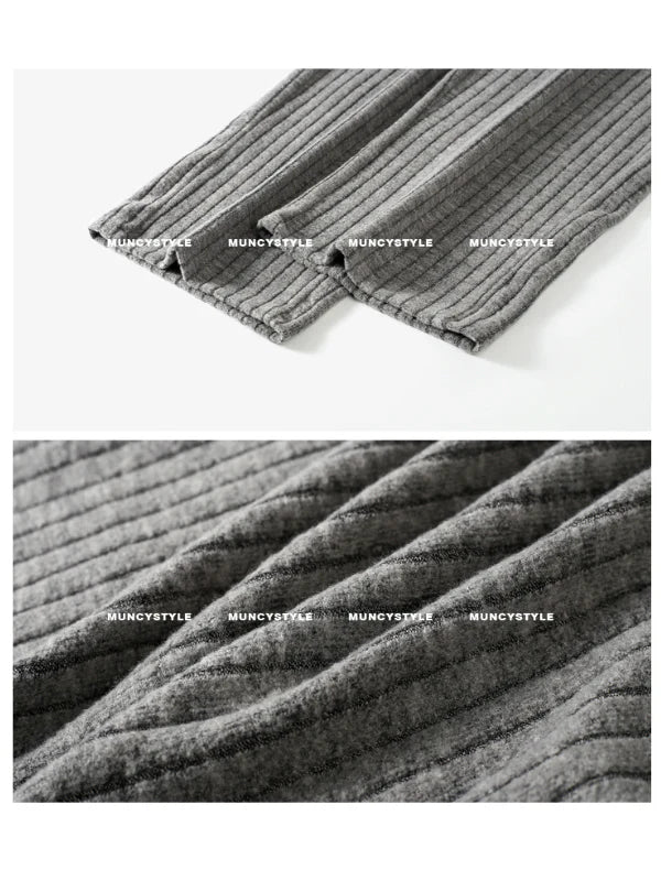 Gray Lace Trim Ribbed Pajama Set