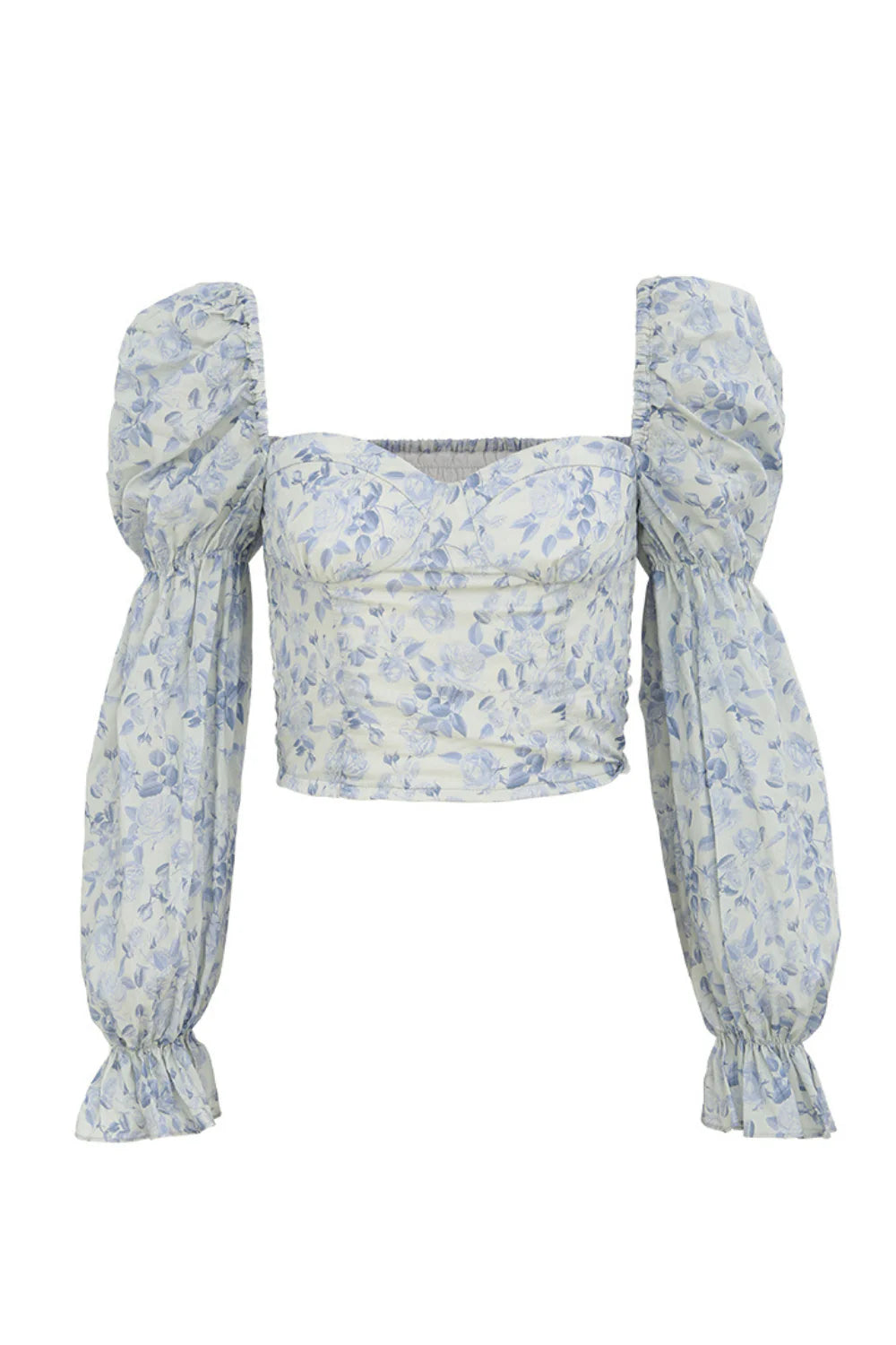 Blue Floral Puff Sleeve Blouse