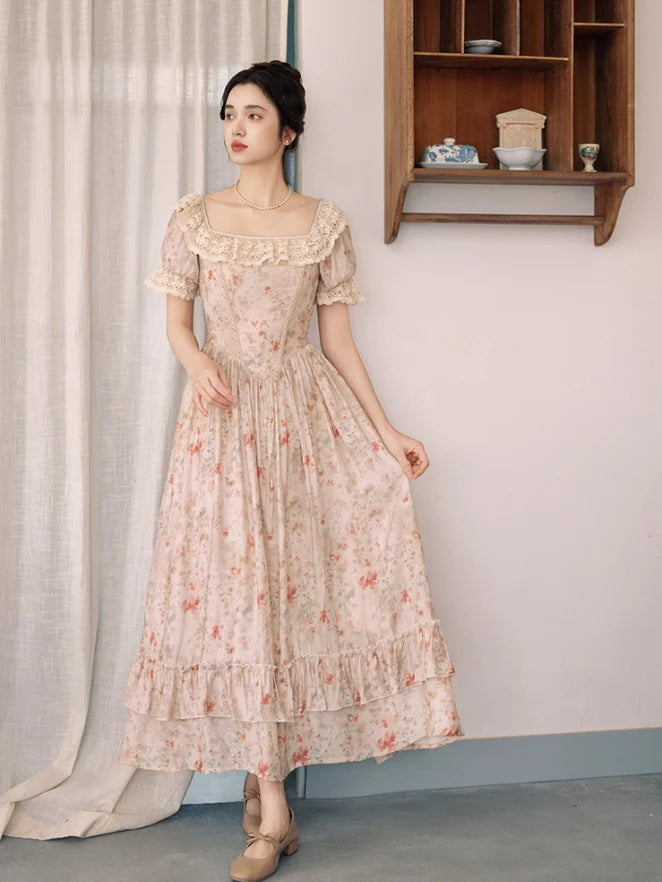 Oil Painting Bloom Lace Dress