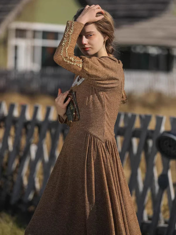 Golden Elegance Victorian Dress
