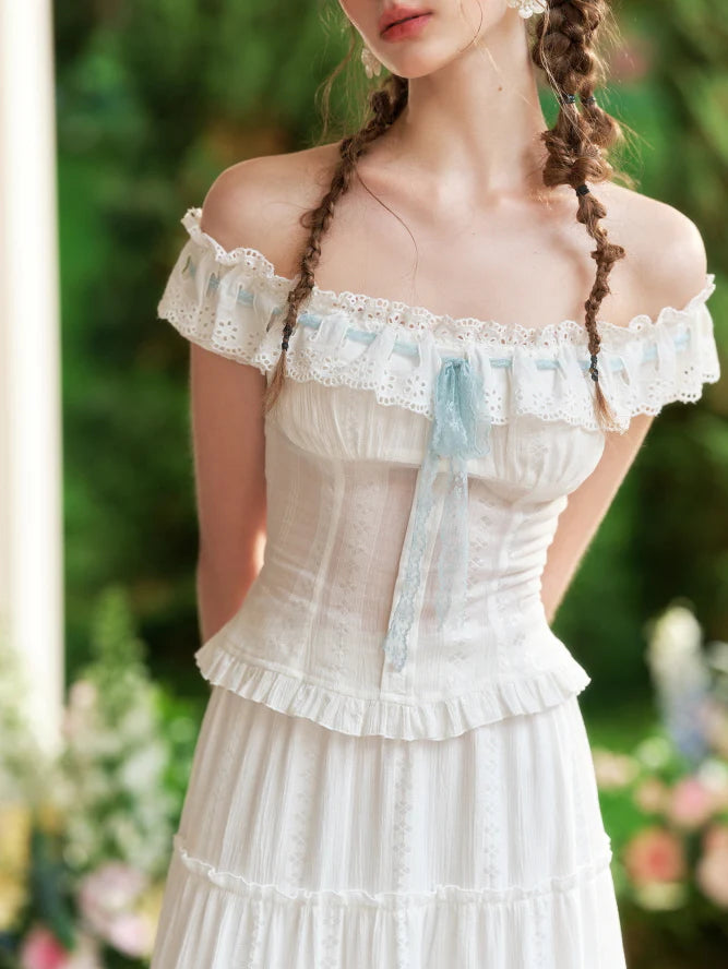 Blue Ribbon Garden White Top & Tiered Skirt