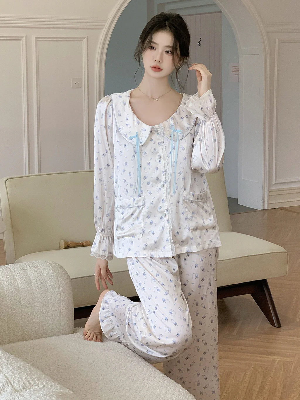 Dreamy Cat Print Pajama Set