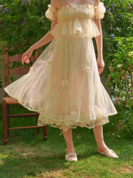 Pearl Ribbon Tulle Skirt