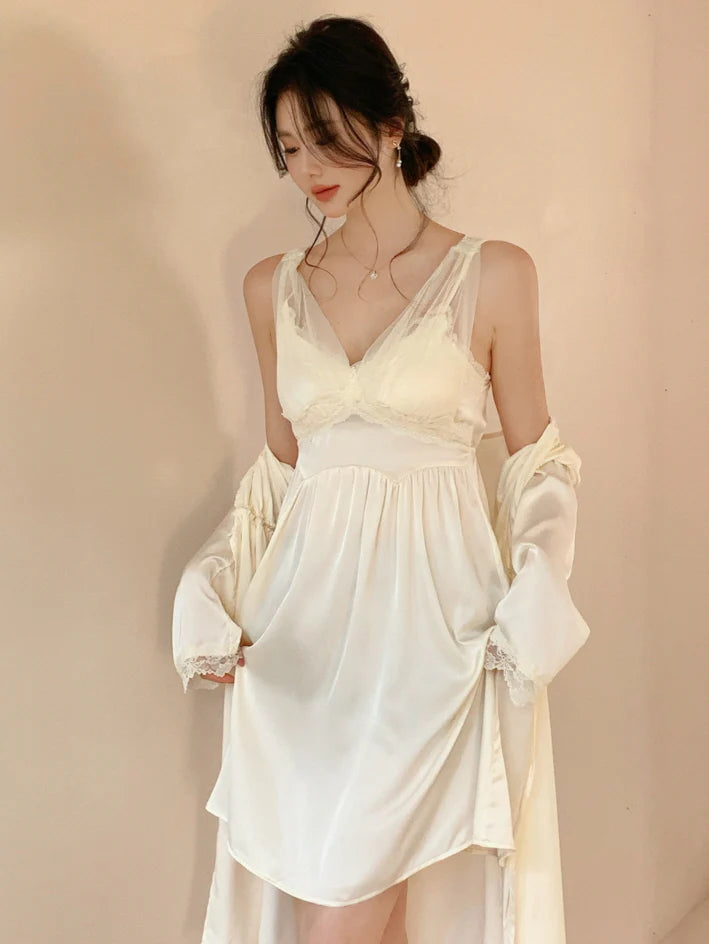 Ethereal Lace Cream Nightdress Set