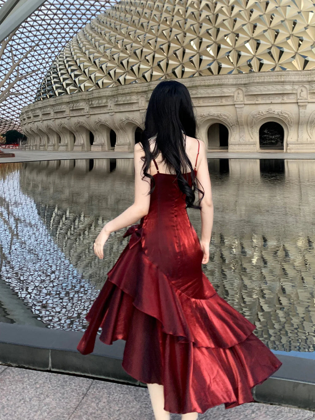 Crimson Elegance Mermaid Bow Dress