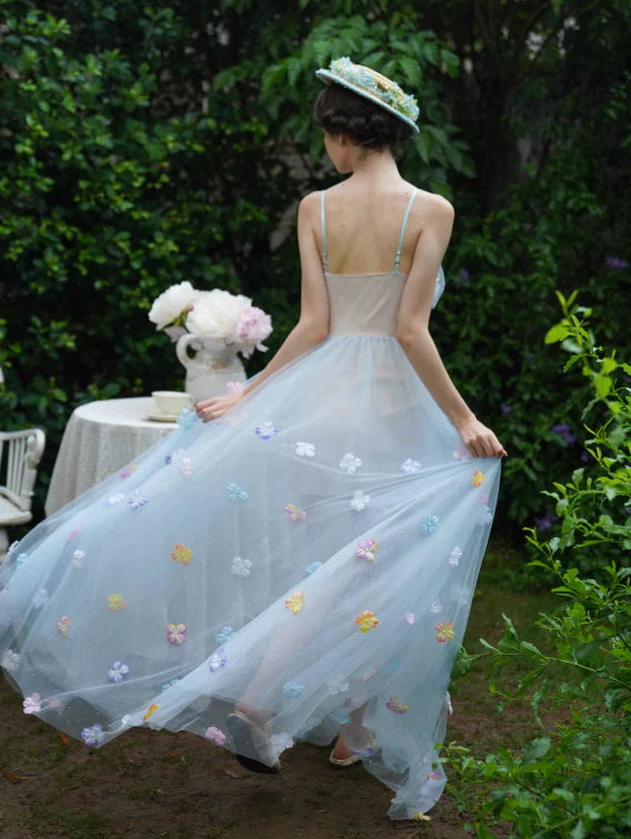 Blooming Petal Fairy Blue Tulle Dress