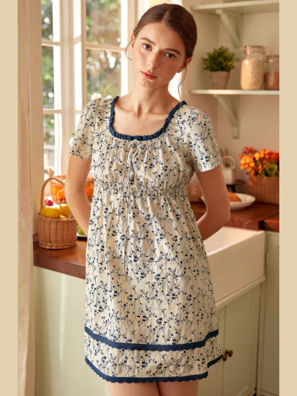 Vintage Floral Square Neck Nightdress