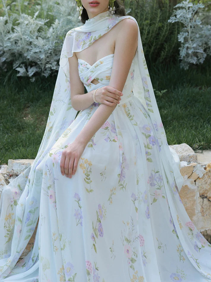 Enchanted Bloom Draped Chiffon Dress