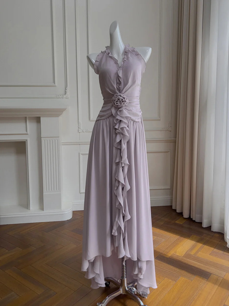 Lilac Rose Ruffle Chiffon Dress