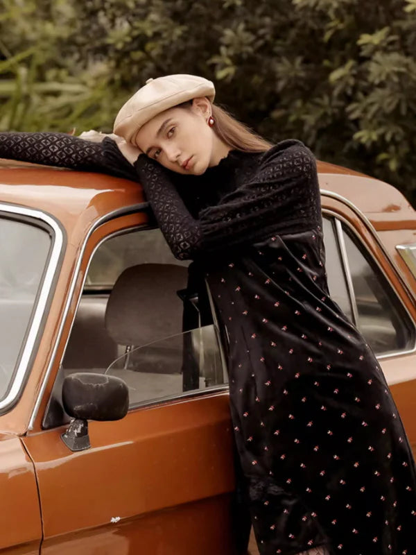 Midnight Rose Velvet Dress