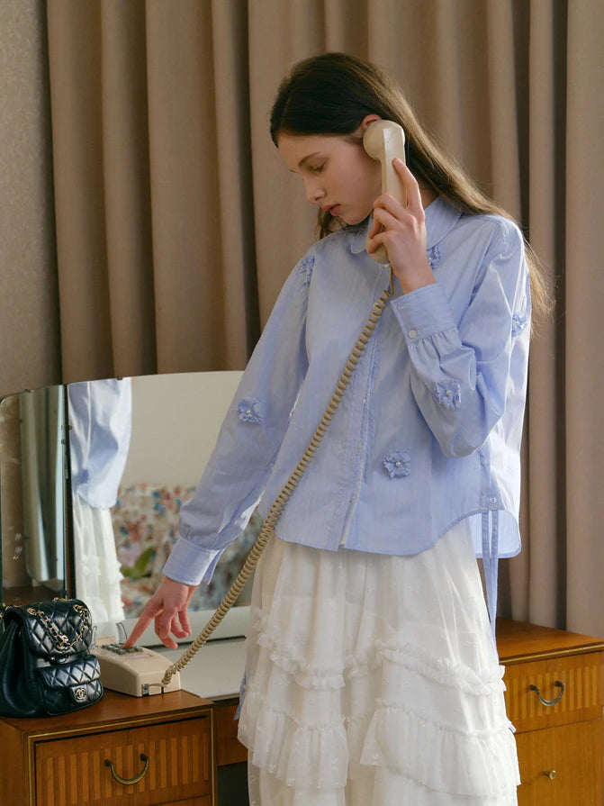 Powder Blue Floral Embellished Blouse