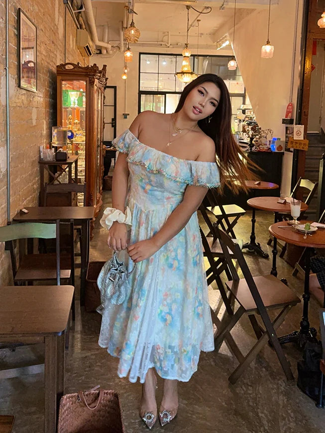 Pastel Garden Off-Shoulder Lace Dress