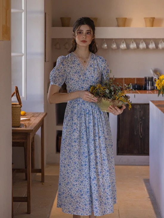 Whispering Blue Garden Floral Dress