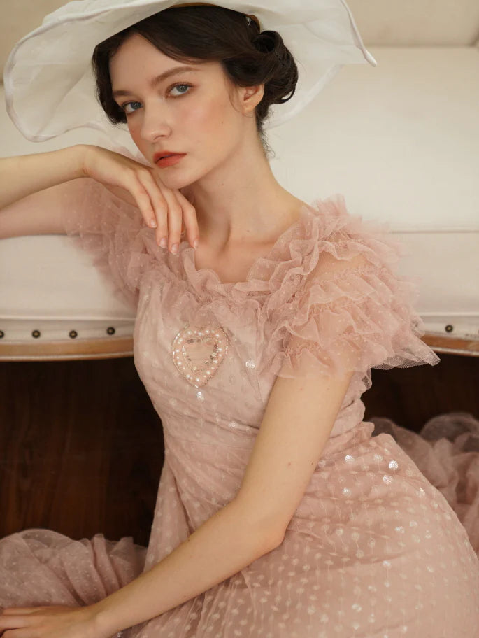 Blush Heart Ruffle Tulle Dress