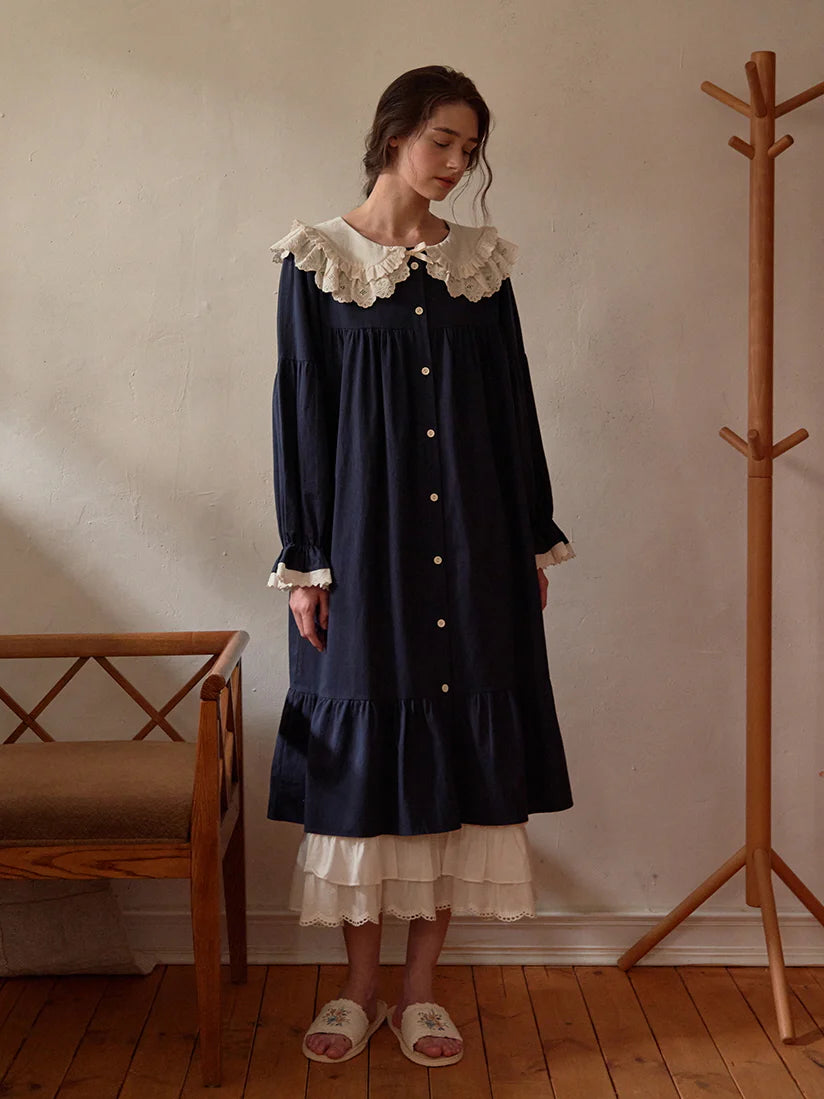 Midnight Lace Collar Nightgown