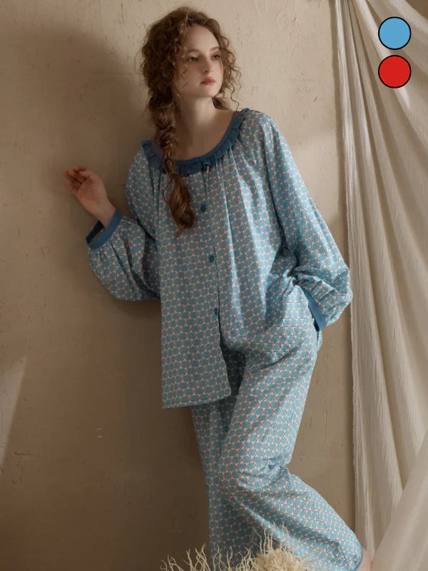 Vintage Geometric Ruffle Pajama Set