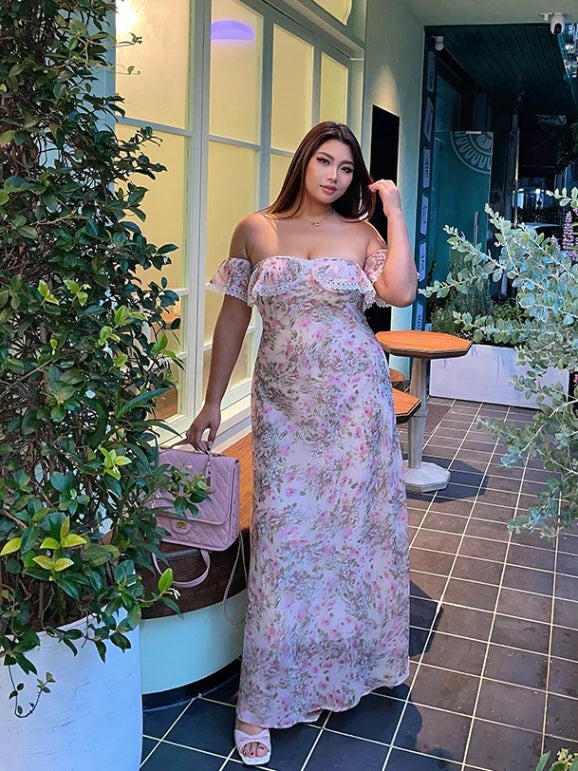 Blush Garden Lace Off-Shoulder Dress