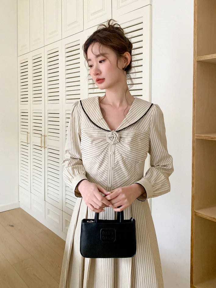 Striped Sailor Collar Dress