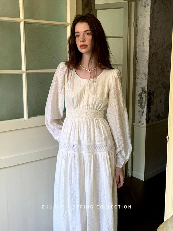 Ethereal White Lace Embroidered Dress