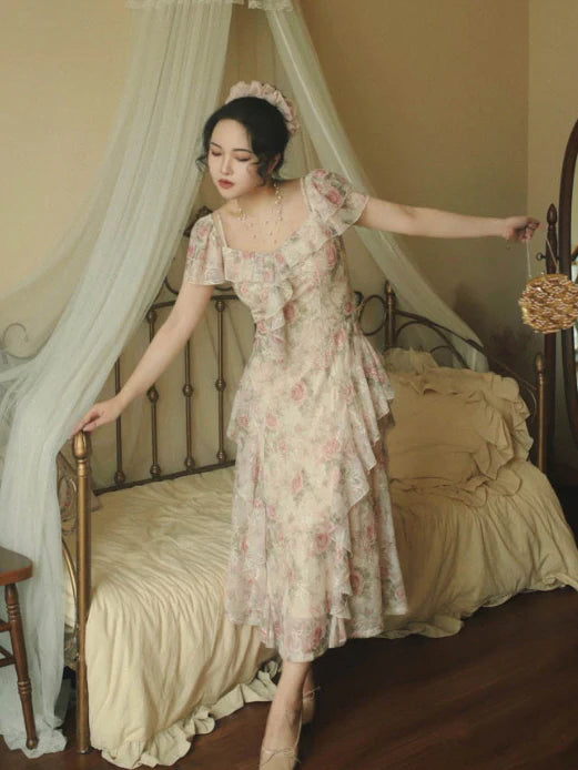 Ethereal Rose Garden Ruffle Dress