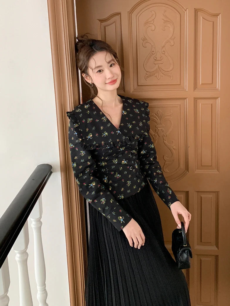 Black Vintage Floral Blouse