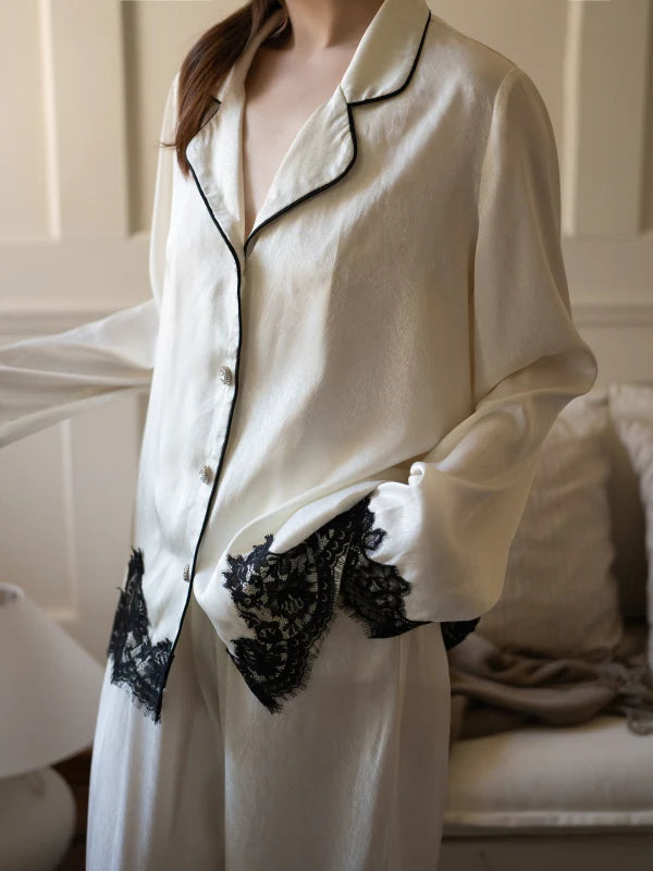 Ivory Muse Lace-Trim Pajama Set