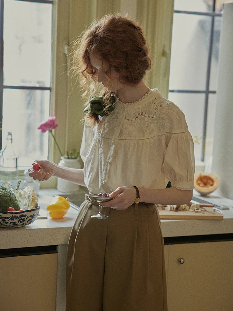 Victorian Lace Embroidered Cotton Blouse