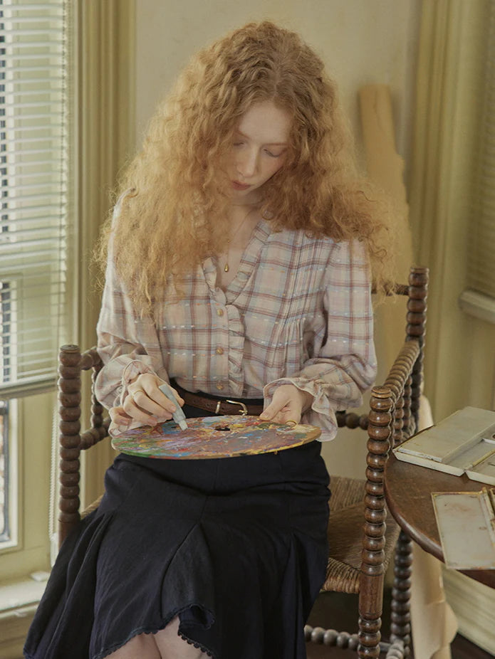 Plaid Ruffle Vintage Blouse