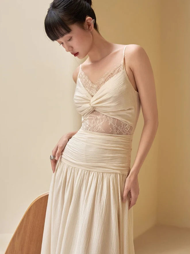 Ethereal Lace-Trimmed Lyocell Dress