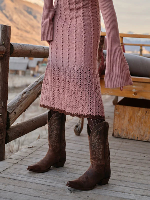 French Vintage Blooming Wool Knit Dress