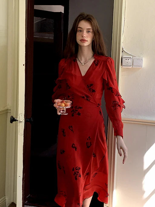 Scarlet Bloom Vintage Wrap Dress