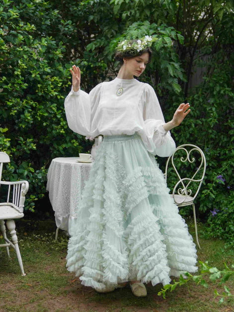 Embroidered Floral Brooch Linen Cotton Blouse