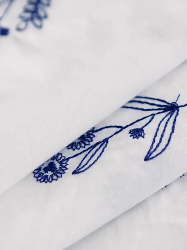 Flower Embroidered White Blouse