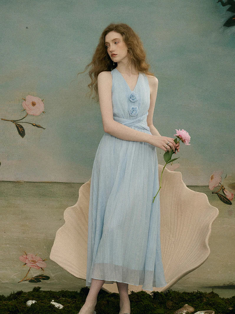 Ethereal Rosette Halter Dress